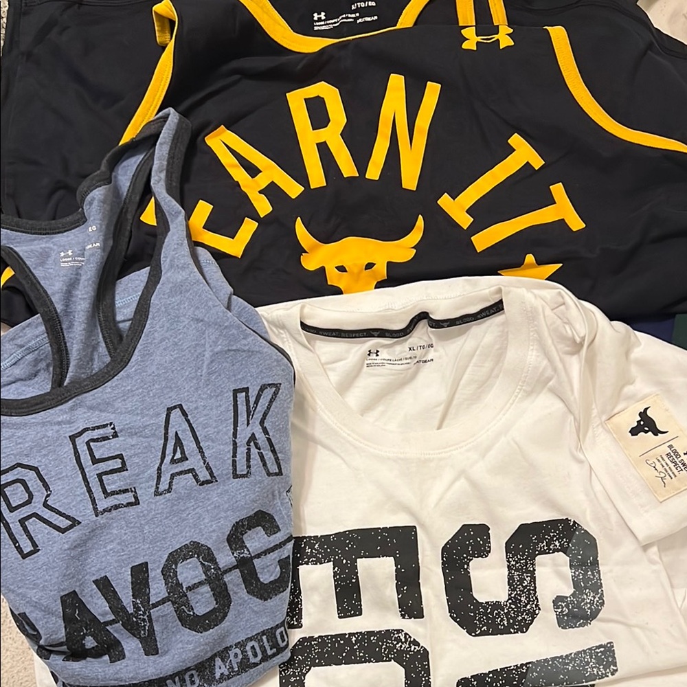 (3) Under Armour Project Rock Men’s Workout Tanks - Black, Blue, White